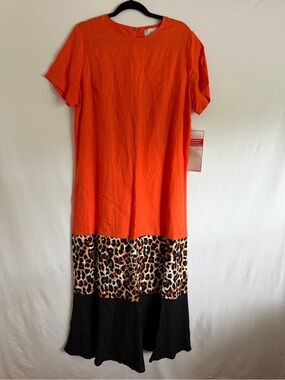 EY Boutique triple play linen maxi dress orange leopard size XL
